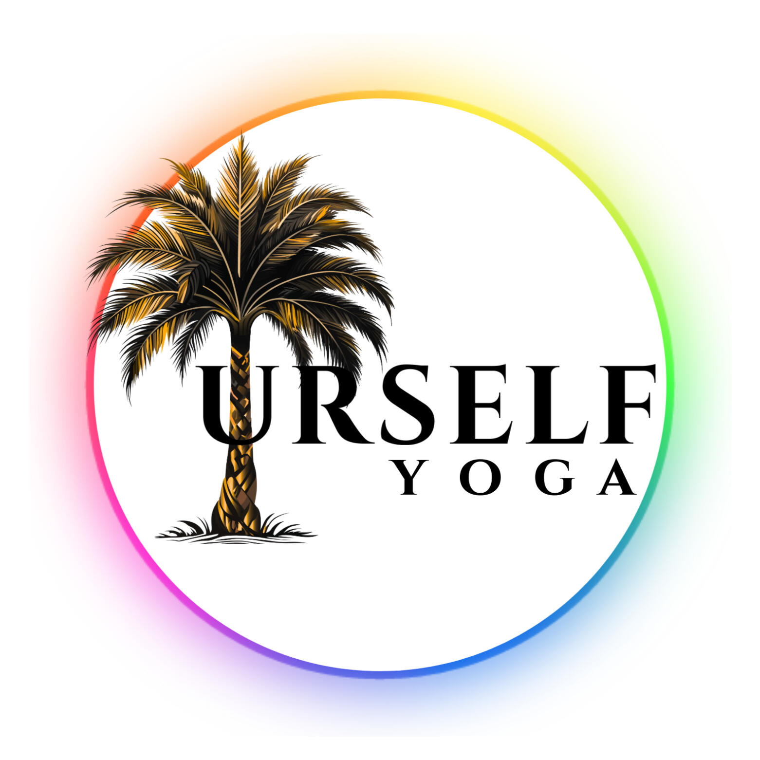 Logo mit Palme und farbigen Kreis von URSELF Yoga